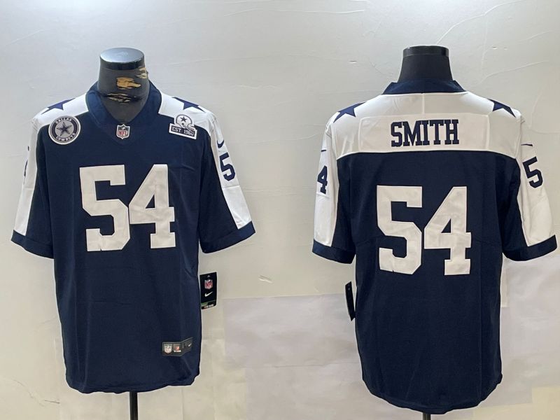 Men Dallas Cowboys 54 Smith Blue 2024 Nike Vapor Limited NFL Jersey style 3